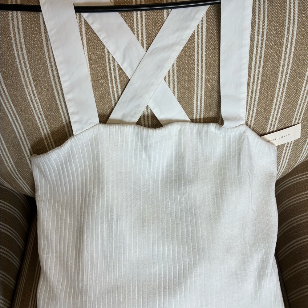 Anthropologie White Ribbed Cross-Strap Crop Tank